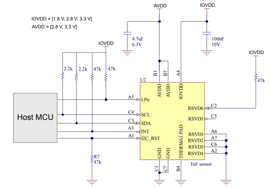 原理图 - STMicroelectronics VL53L7CH飞行时间 (ToF) 传感器